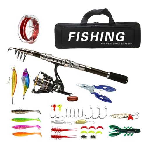 Lightweight Fiberglass Fishing Rod & Reel w/ Bag & Bait Kit