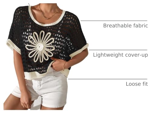 Image of OCSTRADE Summer Crochet Tops for Women Boho Crop Hollow Out Sweaters Beach Vacation Knit Cover Ups