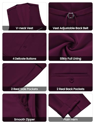 Image of WULFUL Men's Slim Fit Suit One Button 3-Piece Blazer Dress Business Wedding Party Jacket Vest & Pant