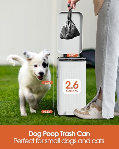 Image of Small Trash Can with Lid Soft Close-10L /2.6 Gal Stainless Steel Outdoor Dog Poop Garbage Can-Metal Waste Bins with Pedal for Bathroom Bedroom Office-White