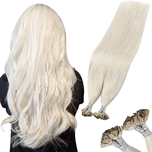Sunny Pre Bonded Hair Extensions Platinum Blonde Flat Tip Fusion Hair Remy Human Hair U Tip Soft Straight Keratin Hair Extensions 50g 50s 24inch