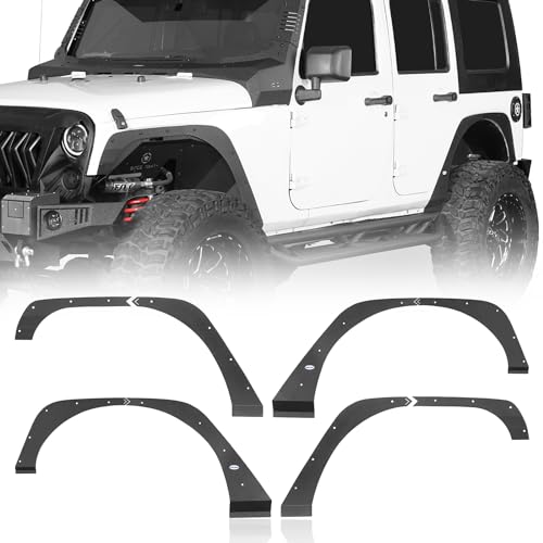 Hooke Road JK Fender Flare Delete Removal Kit for 2007-2018 Jeep Wrangler JK & JKU Unlimited 2 or 4 Doors Front and Rear Wheel Liner Trim Gap Cover Steel - 4PCS