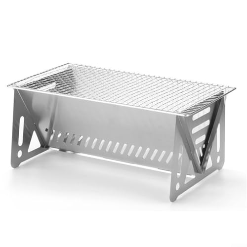 Parrilla plegable de acero inoxidable para acampar al aire libre, estufa portátil de carbón con diseño compacto, parrilla multiusos para patio trasero y playa (40 x 24,2 x 17,5 cm)