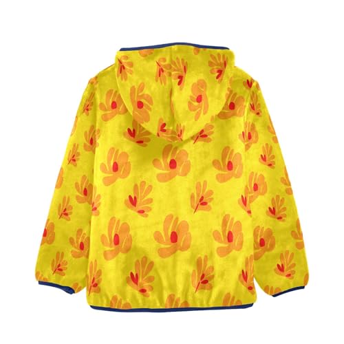 Bright Yellow Floral Pattern Design Toddler Fleece Jacket Girl Boys Hooded Fleece Jacket Coat Warm2