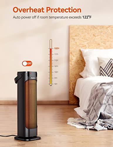 24" Space Heaters For Indoor Use, 1500W Fast Heating 90° Oscillating Portable Electric Ptc Ceramic Heater, With Thermostat, Overheat Protection, 12H Timer, Remote, Etl Certified, For Bedroom Office #TOP4