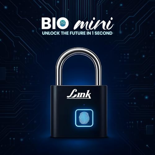Image of Link Smart Bio-Mini Fingerprint Padlock - Keyless Biometric Lock | Morse Code Emergency Access, Rechargeable Battery, USB-C Backup - for Travel, Gym, Office, Luggage & Home Security-3 Years Warranty