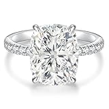 AVECON 5CT Elongated Cushion Cut Engagement Ring for Women, Wedding Promise Cubic Zirconia Band, White Gold Plated Bridal Half Eternity Rings with 4 Prong, Size 6