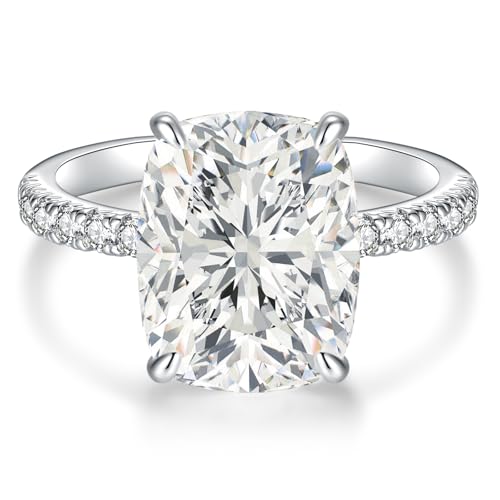 3CT/5CT Elongated Cushion Cut Engagement Ring for Women, Wedding Promise Cubic Zirconia Band, White Gold Plated Bridal Half Eternity Rings with 4 Prong, Size 5-9