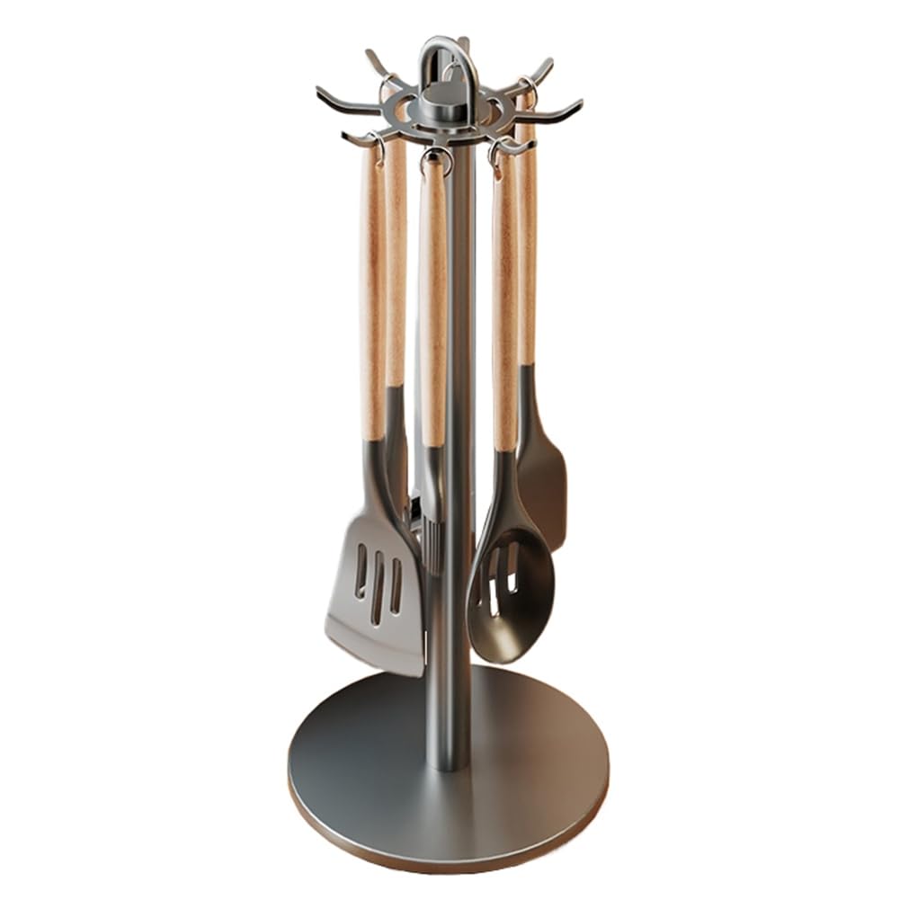 Hndhbfgrt Kitchen Utensil Stand Rotating Storage Hanger with 8 Hooks,for Countertop Organization Rotatable Cooking Utensils