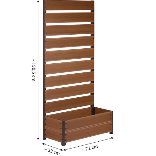 dobar® XXL-Pflanzkübel aus WPC mit hohem Rankgitter-Sichtschutz - Großer Pflanzkasten ideal für Balkone und Terrassen - 72 x 33 x 137 cm - Teak