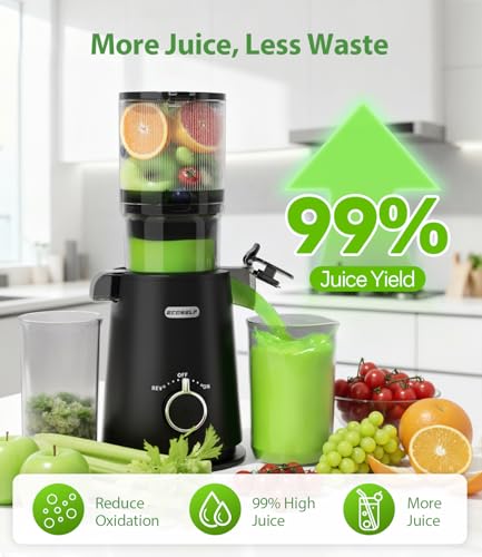 Juicer Machines Easy to Clean, with Wide Mouth & Large Feed Chute, Professional Cold Press Juicer For Whole Fruits & Vegetables, Self Feeding for Juice Extractor Machine, High Juice Yield