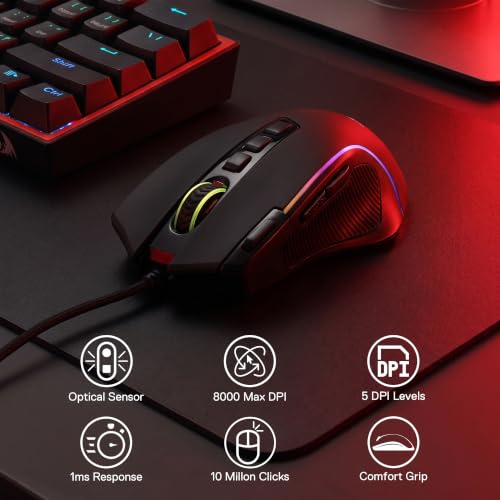 Image of Redragon CB201 Gaming Keyboard & Mouse Combo, 61 Keys K617 Wired RGB Gaming Keyboard and 8000 DPI Wired M612 Gaming Mouse Bundle, Black
