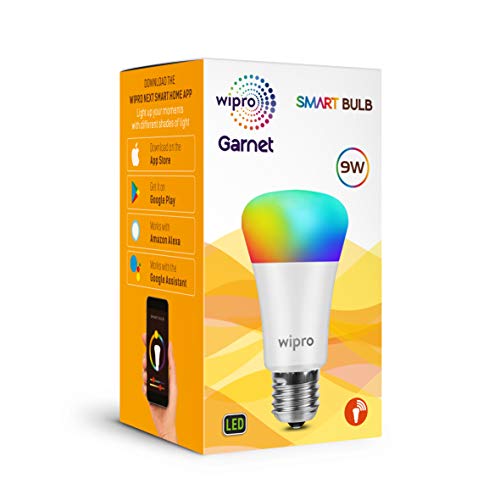 Image of Wipro WiFi Enabled Smart LED Bulb E27 9-Watt (16 Million Colors + Warm White /Neutral White /White) (Compatible with Amazon Alexa and Google Assistant) (NS9310)