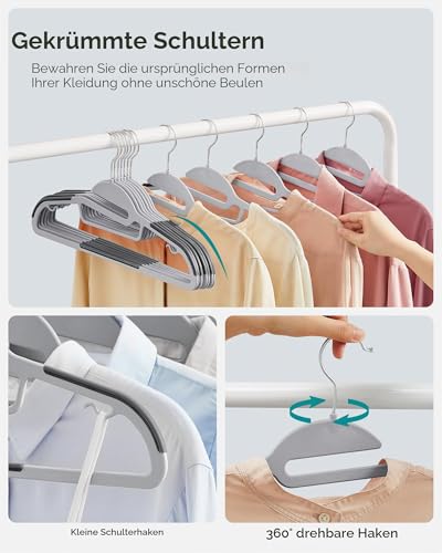 SONGMICS Kleiderbügel Kunststoff, 20er Set, Bügel mit U-förmiger Öffnung, platzsparend, 0,5 cm dick, 41,5 cm breit, um 360° drehbarer Haken, hellgrau-dunkelgrau CRP41G