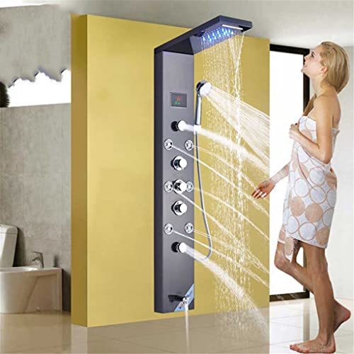 Columna de ducha negra de acero inoxidable con sistema de masaje SPA y jets, montaje en pared miniatura 1