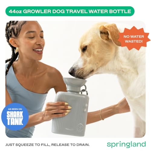 Image of Springer Dog Water Bottle | Large Capacity Drinking Feeder Dispenser for Dogs & Puppies | As Seen on Shark Tank | Leak-Proof Bowl | BPA-Free | Outdoor Walking, Hiking & Camping | 44oz Gray