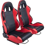 Universal Racing Seats for Cars, 1 Pair Race Car Seats with Dual Lock Sliders, Black and Red PVC Leather, 165° Adjustment, For Car Use, Not Including Seat Bracket