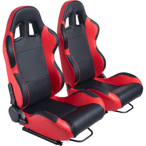 Universal Racing Seats for Cars, 1 Pair Race Car Seats with Dual Lock Sliders, Black and Red PVC Leather, 165° Adjustment, For Car Use, Not Including Seat Bracket