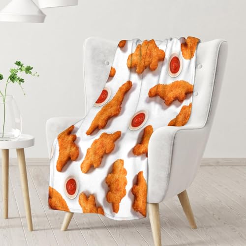Mercuryelf Dinosaur Chicken Nugget Blanket - Soft, Fuzzy & Warm - 50x60 Inches Flannel Throw Blankets for Living Room, Sofa - White Novelty Throws Gift for Teens