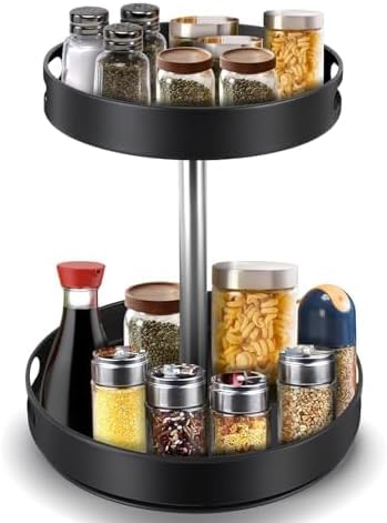 Organizador giratorio para especias, bandeja de almacenamiento de metal giratoria de 2 a 3 niveles para encimera de cocina, comedor, armario o baño