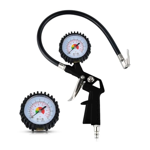 Inflador de aire comprimido 0-12 bar/170 PSI, manómetro de presión de neumáticos para coche, moto (negro)