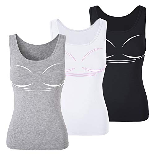 TAIPOVE Débardeurs Femme Soutien-Gorge Intégré Camisole Rembourré Camis Tanks Noir Blanc Gris Large