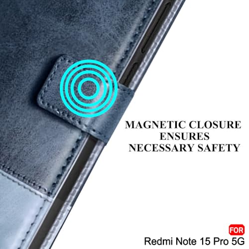 Image of TheGiftKart Flip Back Cover Case for Mi Redmi Note 15 Pro 5G | Dual-Color Leather Finish | Inbuilt Stand & Pockets | Wallet Style Flip Back Case for Redmi Note 15 Pro 5G (Faux Leather, Blue & Sky)