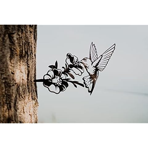 Steel Humming Bird Feeding | Metal Art | Garden Art | Backyard Art | Tree Art | Silhouette Art | Corten Steel | Patina Rust Cover