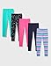Amazon Essentials Girls' Leggings, Pack of 5, Aqua Green/Black Stars/Navy/Pink/Stripe, X-Small