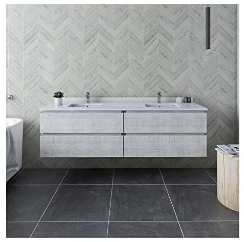 Fresca Formosa 72" Wall Hung Double Sink Modern Bathroom Cabinet W/Top & Sinks #TOP3