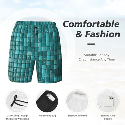 Men's Swim Trunks Quick Dry Board Shorts Turquoise Small Dot Tiles Beach Shorts with Pocket Bathing Suits for Men4
