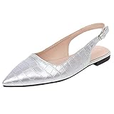 pumps spitz silber Femany Damen Slingback Pumps Flach mit Riemchen Slingpumps Spitz Ballerinas Schuhe (Silber,39)