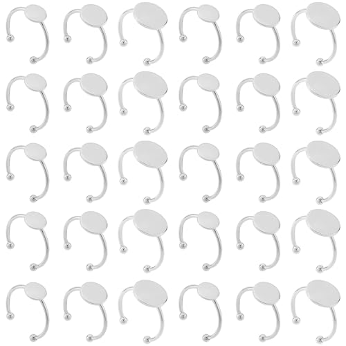 MaehSab - 30 anillos en blanco, base de anillo ajustable de acero inoxidable, bandeja plana en blanco para hacer joyas, manualidades (plateado)