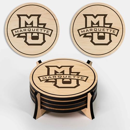 LazerEdge Marquette Golden Eagles Wooden Coaster Set - Maple Wood - Officially Licensed Product - 4-Pack