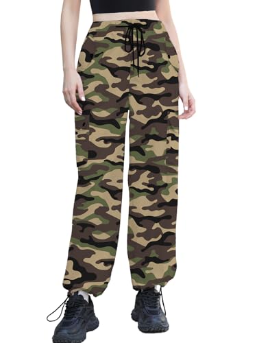 Image of Cromoncent Cargo Pants Girls & Women Parachute Pants Y2K Baggy Rave Clothes Waterproof with Pockets, 6 Years - 3XL