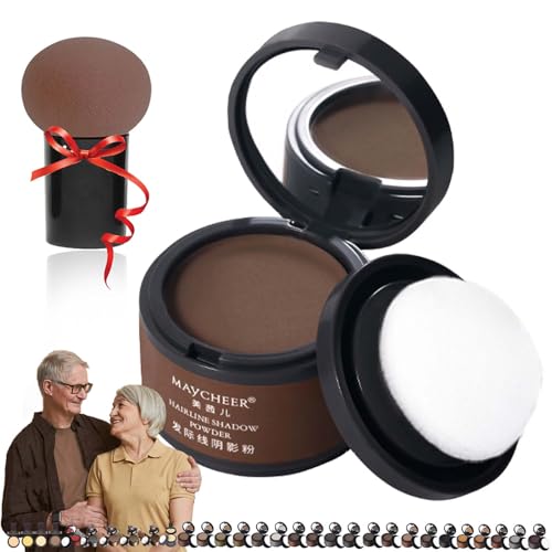 Maycheer Pang Pang Hair Shadow, Maycheer Hairline Shadow Powder, Root Touch Up Powder, 30 Colors Root Touch Up Hair Color, Gray Hair Cover Up with Mirror and Cushion (#20 Burnt brown)