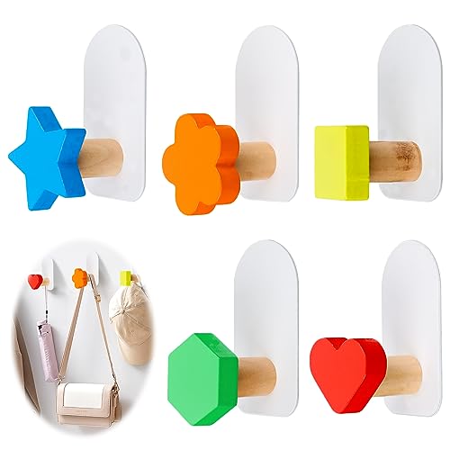 Encuryna 5 ganchos coloridos para toallas de pared, ganchos autoadhesivos, toalleros sin taladrar, ganchos de pared, ganchos para baño, dormitorio, cocina, salón, niños, ganchos para ropa