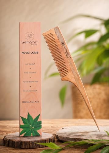 Peine de madera de neem para peinar y seccionar miniatura 1