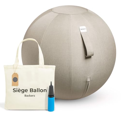 Backerz Siège Ballon 65cm - Balle intérieure PVC Résistante, Capacité 110kg, Caoutchouc, Housse Lin Doux Lavable - Chaise Ballon Ergonomique Bureau & Yoga,...
