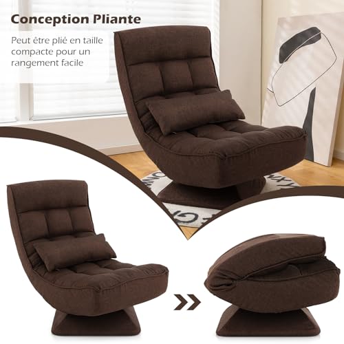 RELAX4LIFE Silla de suelo plegable ajustable en 5 posiciones, sillón de suelo de 360° y marco de hierro resistente, silla de meditación para leer, reposar (marrón | Estilo 2)