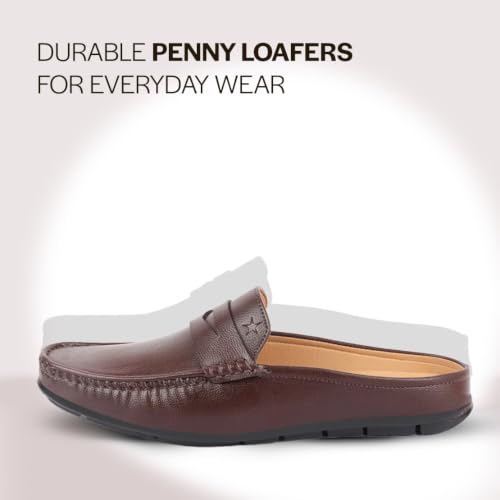 Image of FAUSTO Mens Formal Penny Loafer-Style Back Open Shoes | Casual Embossed Mule Design for Work, Party & Everyday Style | Soft Cushioned Insole