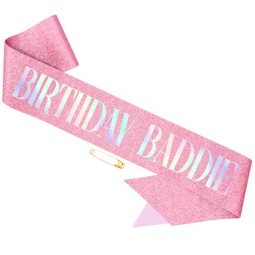 Hapdoo Birthday Baddie Sash for Women, Pink “BIRTHDAY BADDIE” Sash with Gold Foil for Girl, Happy Funny Birthday Decorations Baddie Accessories for Women Men Party Favors Supplies
