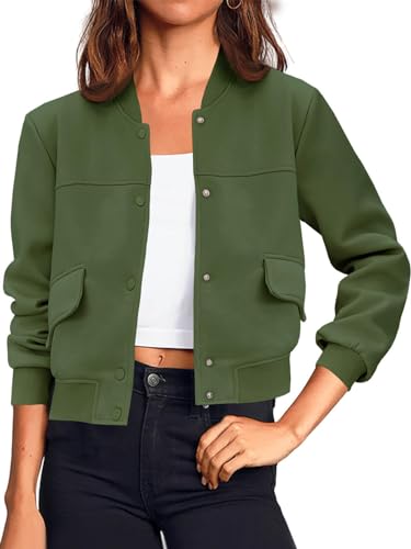 Image of Tankaneo Womens Cropped Bomber Jackets Casual Button Down Long Sleeve Stand Collar Varsity Shacket Coats