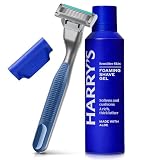 Harry's Plus Razors for Men – Trial Set (marea) – 1 manico e rasoio, 120 ml gel da barba schiumoso e copertura lama da viaggio