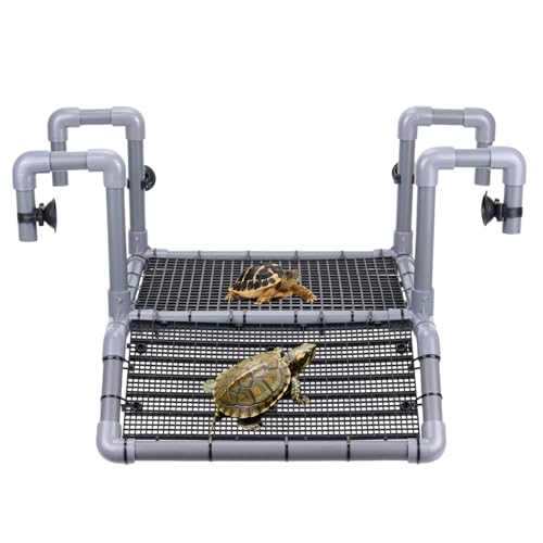 Large Turtle Basking Platform Hanging Turtle Tank Accessories Adjustable with DIY Climbing Ramp with PVC Pipes EggCrate,Turtle Elevated Basking Loft for Aquarium Tank 40/50/65/75/90 Gallon (Style B)