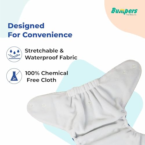 Image of Bumpers Premium & Ultra Soft Reusable Cloth Diaper with Insert Pads | Extra Absorbant, Washable, Waterproof & Adjustable Cloth Diaper for Babies /Kids, 3M-3Years (Combo, Free Size, Royal Blue+Beige)