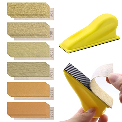 ZEHIQ Micro Sander Kit, 3.5” x 1” Detail Hand Sander for Crafting, Sandpaper Assortment of 60 80 120 180 240 320 Grit for Small Projects DIY Crafts Wood Metal Polishing Tight Narrow Spaces (60pcs)