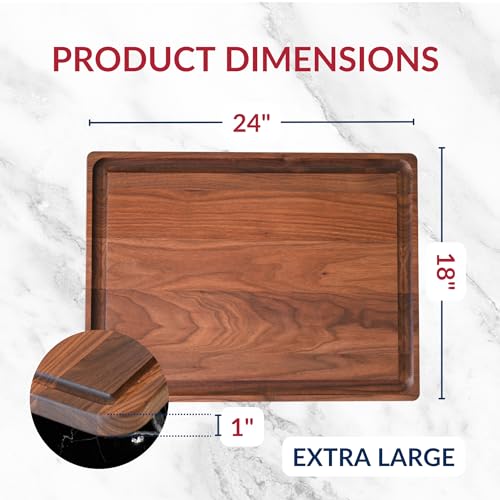 Virginia Boys Kitchens Extra Large Rectangular Walnut Wood Cutting and Chopping Board with Juice Drip Groove (18 x 24 Inches)