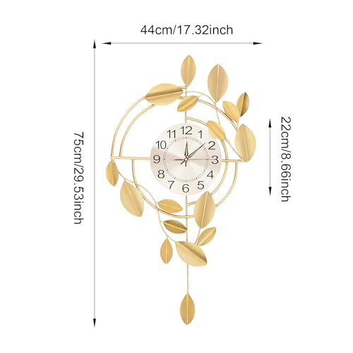 Reloj de pared moderno con diseño de hoja dorada 3D silencioso miniatura 6
