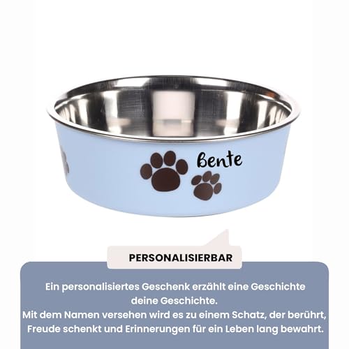 Hundenapf personalisiert aus Edelstahl S 450 ml Hellblau – rutschfest, leicht & hygienisch – Futter- & Wassernapf mit Namen für kleine Hunde & Katzen